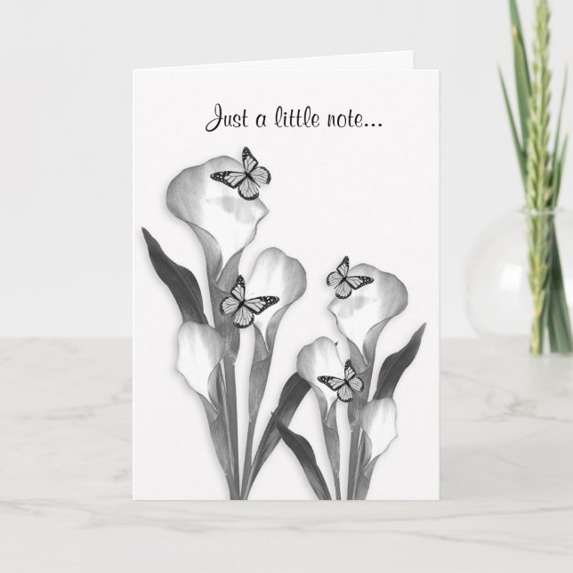 Cartão Calla lily e borboletas esboço de lápis (Frente)