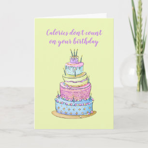 Cartão Calorias de Bolo de Aniversário Glitter não cont