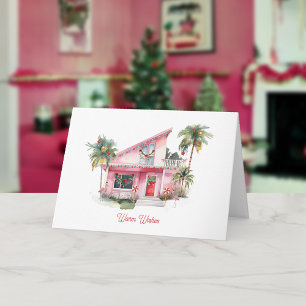 Cartão Calorosos Desejos Modernos do Século Rosa Natal