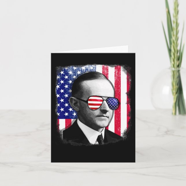 Cartão Calvin Coolidge USA Bandeira 4 De Julho (Frente)