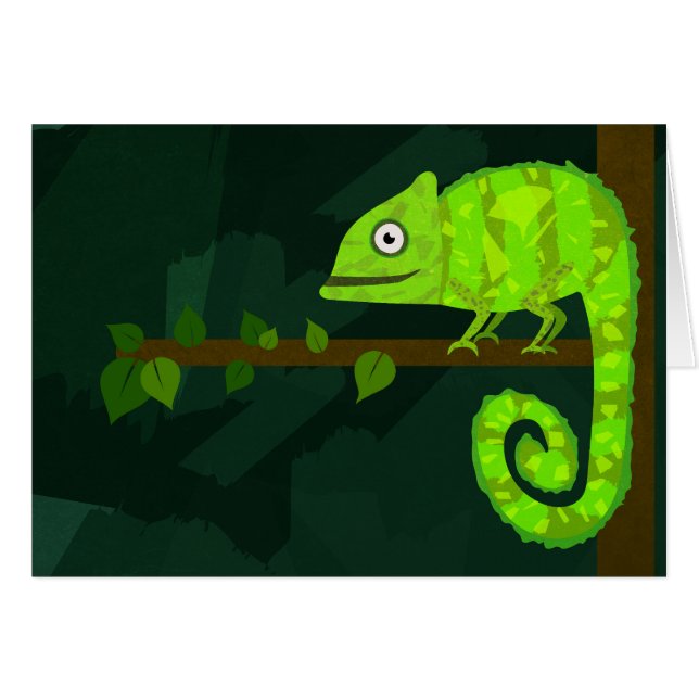 Cartão Camaleão bonito verde (Frente Horizontal)