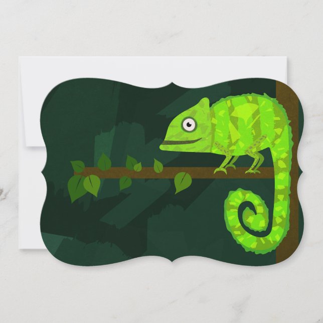 Cartão Camaleão bonito verde (Frente)