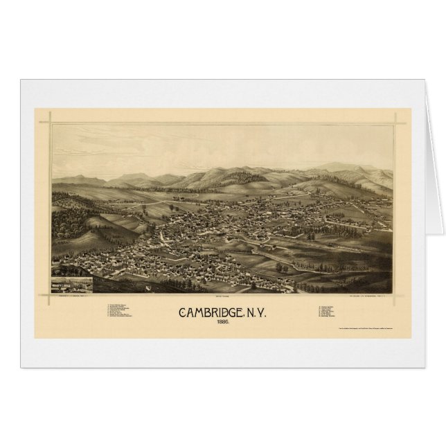 Cartão Cambridge, mapa panorâmico de NY - 1886 (Frente Horizontal)