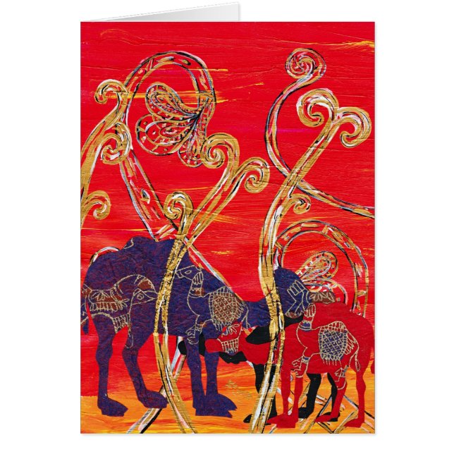 Cartão Camelos vermelhos e azuis (Frente)
