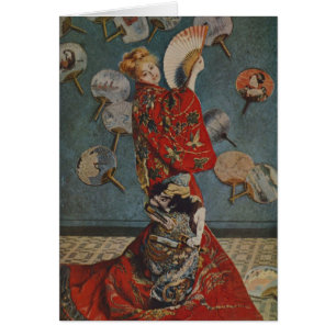 Cartão Camille Monet com traje japonês por Claude Monet