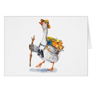 Cartão Caminhando o ganso com trouxa e binóculos