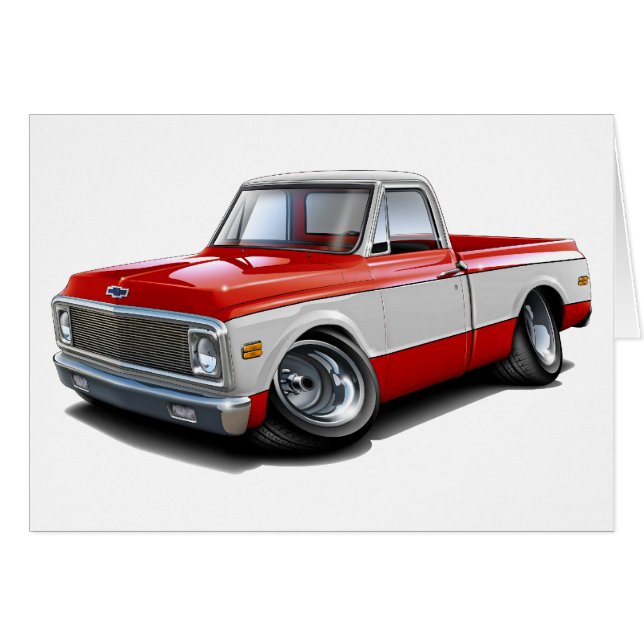 Cartão Caminhão 1970-72 Vermelho-Branco de Chevy C10 (Frente Horizontal)