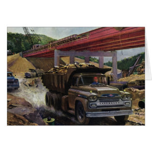 Cartão Caminhão Basculante Comercial Antigo em um Canteir