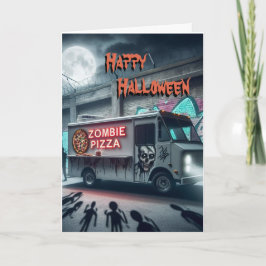 Cartão Caminhão de Comida Zombie Pizza No Halloween