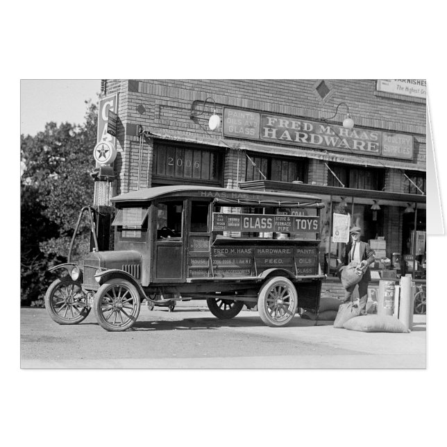 Cartão Caminhão de entrega da loja de hardware, 1924 (Frente Horizontal)