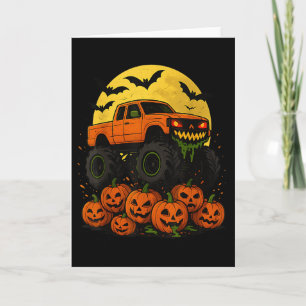 Cartão Caminhão Monstro de Halloween Esmagando Abóboras