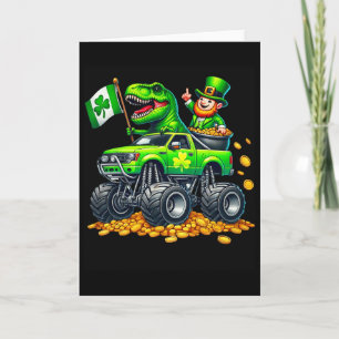 Cartão Caminhão Monstro Menino T-rex Leprechaun Dia de Sã