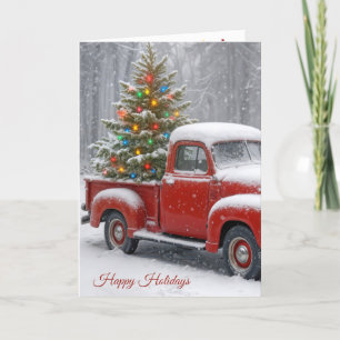 Cartão Caminhão Retro Vermelho com Árvore de Natal