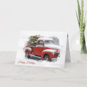 Cartão Caminhão Retro Vermelho com Árvore de Natal