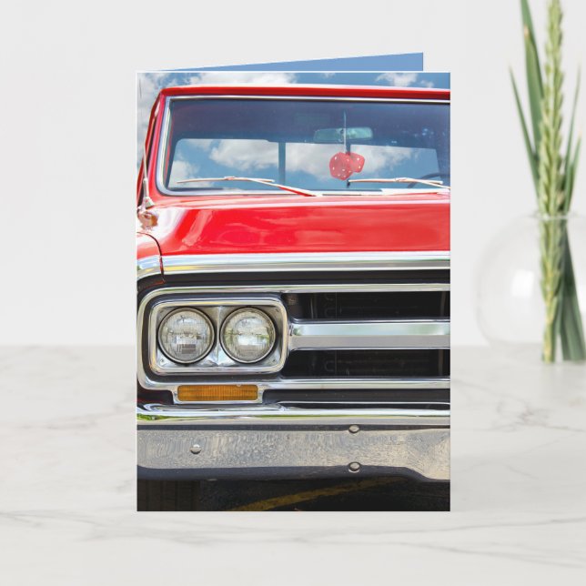 Cartão caminhão retro vermelho com dados distorcido (Frente)