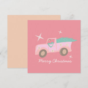Cartão Caminhão Rosa Vintage Árvore de Natal Groovy