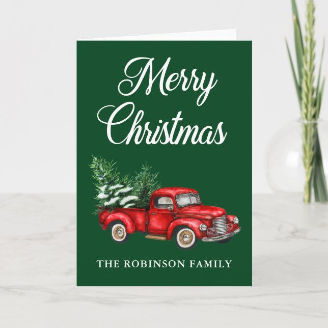 Cartão Caminhão Vermelho de Aquarela Feliz Natal Frio Ver (Frente)