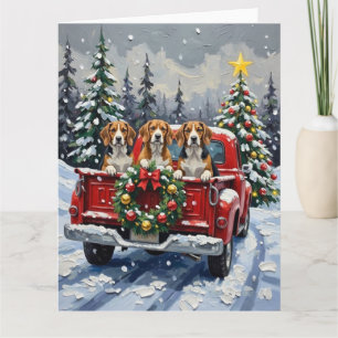 Cartão Caminhão Vermelho de Natal Beagle Férias