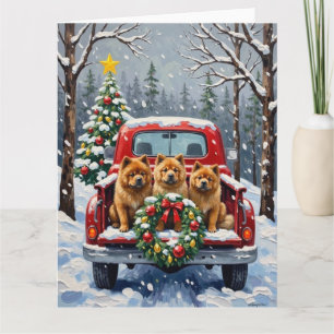 Cartão Caminhão Vermelho de Natal Chow Chow Feriado
