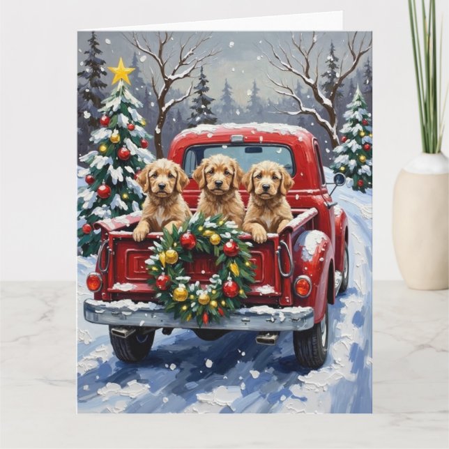 Cartão Caminhão Vermelho de Natal Cockapoo Férias (Frente)