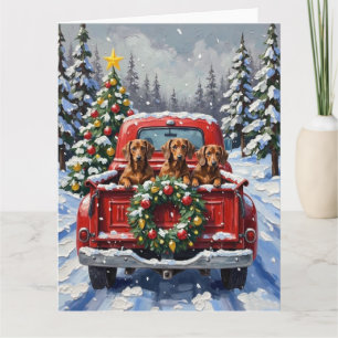 Cartão Caminhão Vermelho de Natal Dachshund Férias