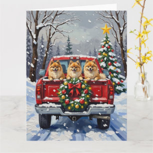 Cartão Caminhão Vermelho de Natal Pomerânia Presente de F