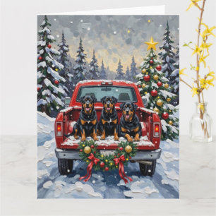 Cartão Caminhão Vermelho de Natal Rottweiler Festa