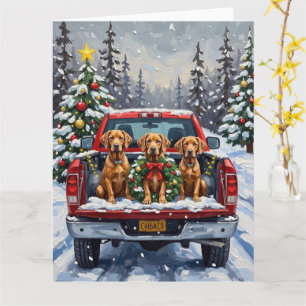 Cartão Caminhão Vermelho de Natal Weimaraner Férias
