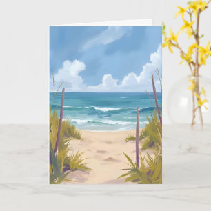 Cartão Caminho da Praia Água Oceânica Pintura Costeira
