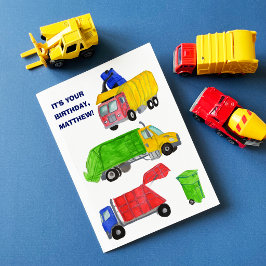 Cartão Caminhões de Lixo Pintados Aniversário de Meninos