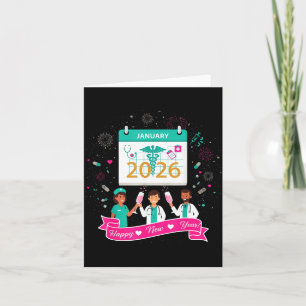 Cartão Camisa de Enfermeira Feliz Ano Novo; Equipe Médica