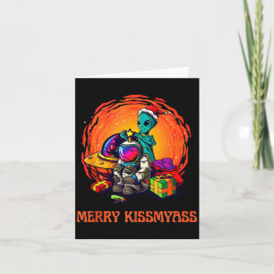 Cartão Camisa Divertida de Natal de Alien _ Merry Kissmy