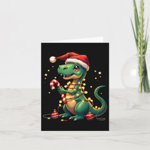 Cartão Camisa T-rex de Natal Bonita Luzes De Dinossauro E