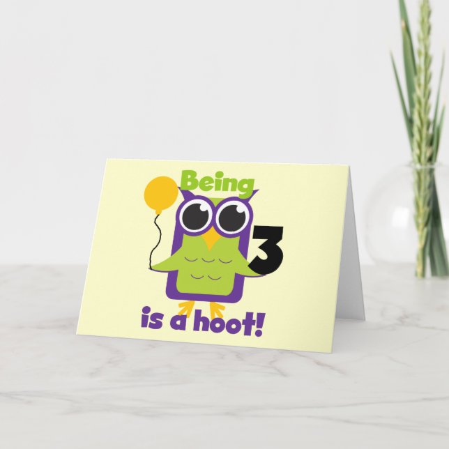 Cartão Camisas de aniversário de 3 anos de Hoot Owl e pre (Frente)