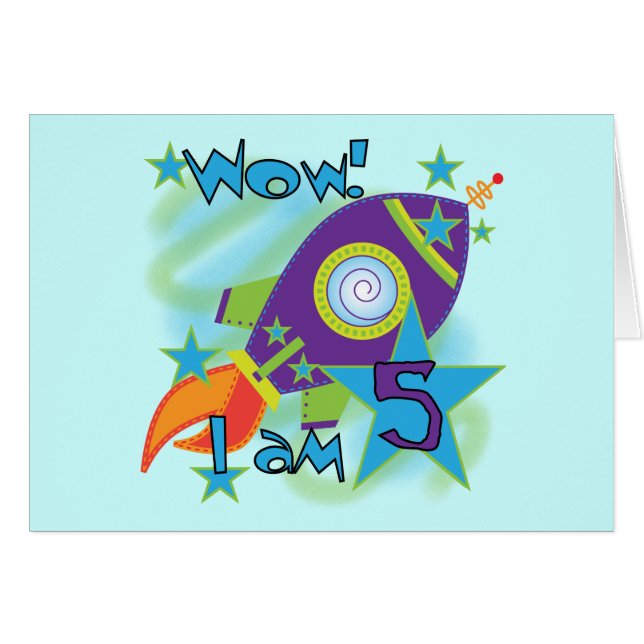 Cartão Camisas de aniversário de 5 de foguetes e presente (Frente Horizontal)