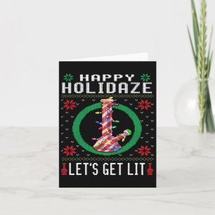 Cartão Camiseta de Natal de Suéter Feio de Maconha Feliz