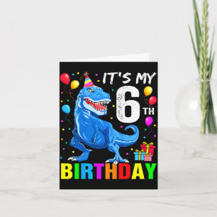 Cartão camiseta de t-rex de 6 anos de idade meninos feliz