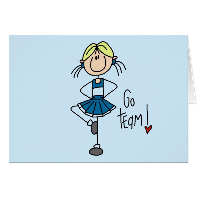 Cartão Camiseta e presentes azuis do cheerleader (Frente Horizontal)