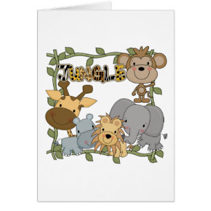 Cartão Camiseta e presentes dos animais da selva do bebê