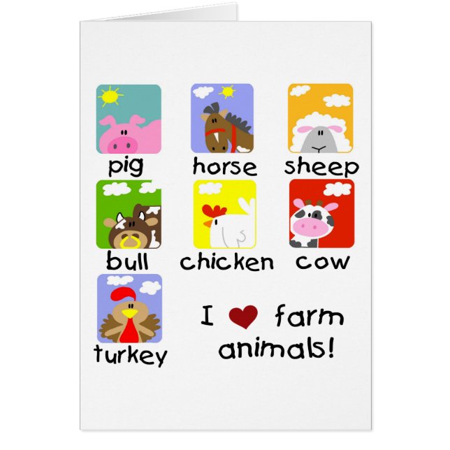 Cartão Camiseta e presentes dos animais de fazenda (Frente)