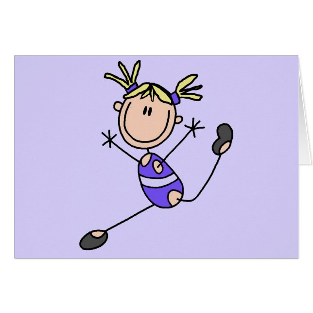 Cartão Camiseta e presentes louros do Gymnast da menina (Frente Horizontal)