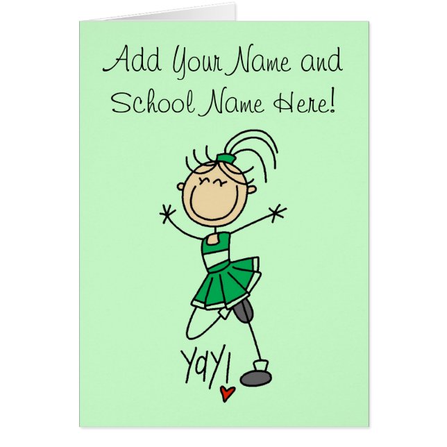 Cartão Camiseta e presentes verdes do cheerleader (Frente)