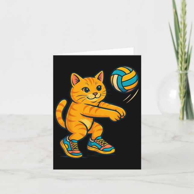 Cartão Camiseta engraçada de gato fofo jogador de volei f (Frente)