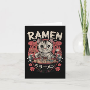 Cartão Camiseta Gráfica de Gato Engraçado Ramen Japonês K