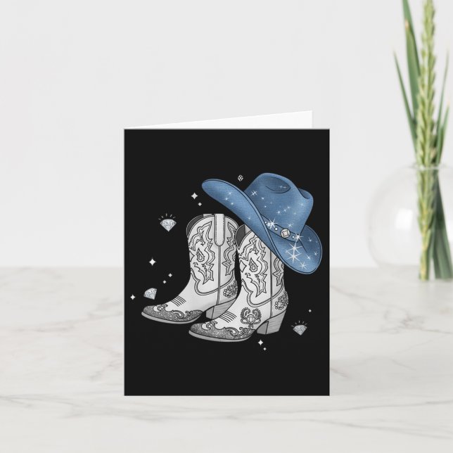 Cartão Camiseta preta de mulheres jeans e diamantes Weste (Frente)