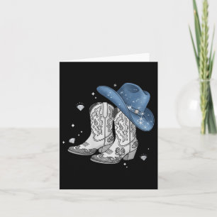 Cartão Camiseta preta feminina de jeans e diamantes Cowg 