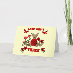 Cartão Camisetas de aniversário de 3 anos do Bear Ladybug