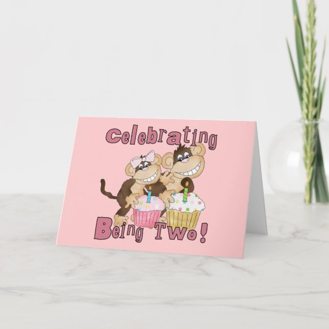 Cartão Camisetas e presentes de macacos de festa rosa (Frente)