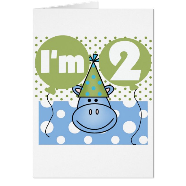 Cartão Camisetas e presentes do segundo aniversário Hippo (Frente)