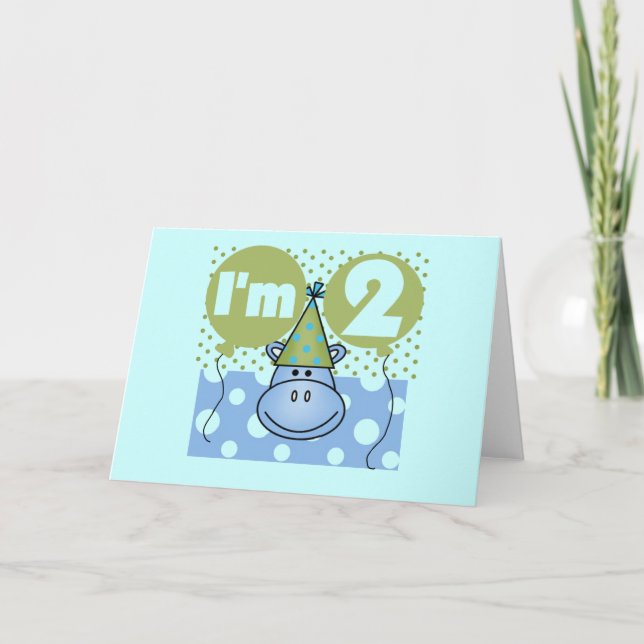 Cartão Camisetas e presentes do segundo aniversário Hippo (Frente)